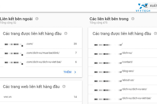 liên kết nội bộ với Google Search Console