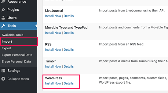 Cài đặt trình nhập WordPress